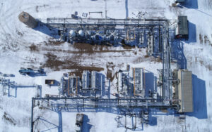 Aerial image of helium recovery facility in Saskatchewan